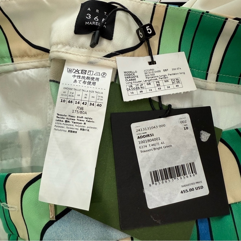 Marella By Max Mara Addirsi Trouser Women's US 10 Bright Green Crepe Geo Print - Picture 15 of 16